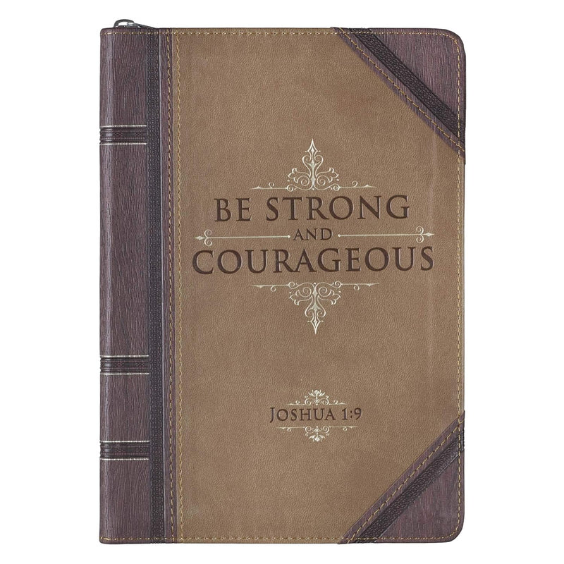 Strong and Courageous Walnut-Brown Journal w/ Zipper Closure - Joshua 1:9