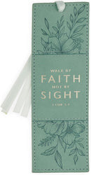 Faith Teal Floral Faux Leather Bookmark - 2 Corinthians 5:7