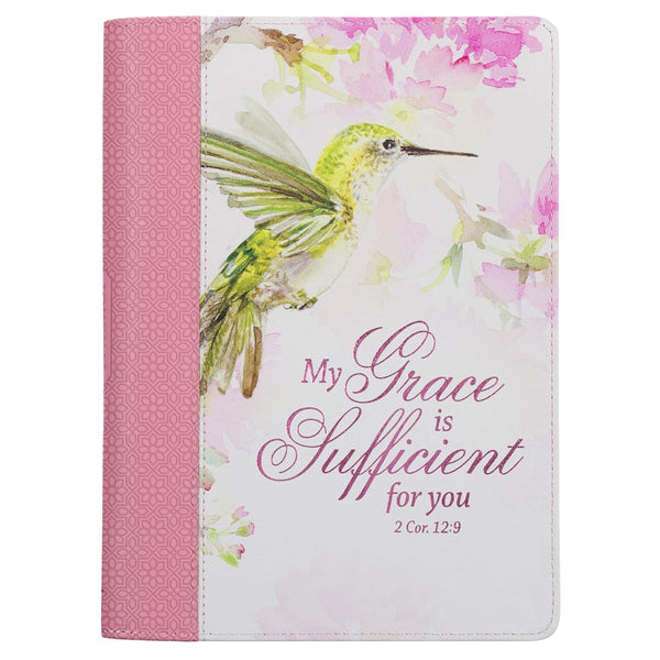 My Grace is Sufficient, Hummingbird, Pink Classic Journal with Zipper Closure