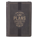 The Plans Charcoal Faux Leather Classic Journal with Zipper Closure- Jeremiah 29:11