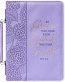 Saved by Grace Hydrangea Lavender Faux Leather Bible Cover, Large
