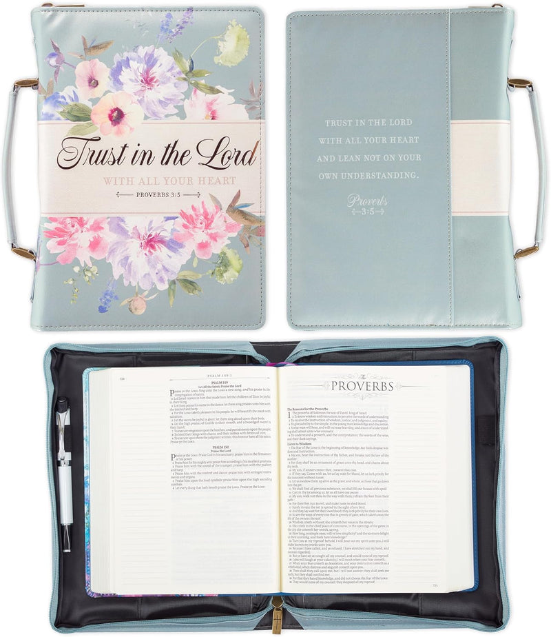 Trust in the Lord Pearlescent Pewter Floral Bible Cover, Large BBL747