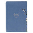 Be Still Floral Embroidered Blue Faux Leather Journal w/ Zippered Closure - Psalm 46:10