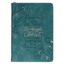 Through Christ Teal Faux Leather Journal with Zippered Closure