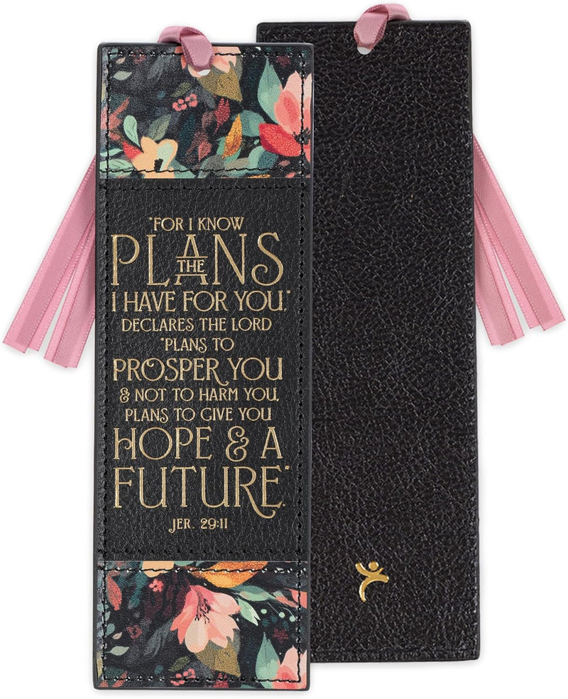 Hope and a Future Midnight Botanical Faux Leather Bookmark - Jeremiah 29:11