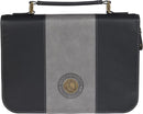 Be Strong and Courageous Gray and Black Faux Leather Classic Bible Cover, Large