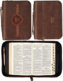 Strength and Courage Honey-brown Faux Leather Classic Bible Cover - Joshua 1:9, Large