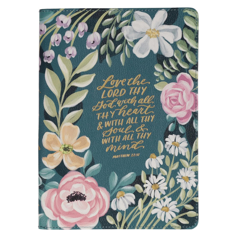 Love the Lord Teal Floral Faux Leather Journal with Zipper Closure