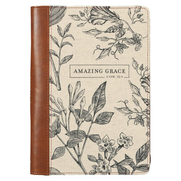 Journal Amazing Grace 2 Cor. 12:9 Bible Verse Inspirational Faux Leather Notebook JL591
