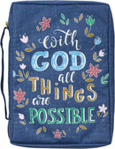 With God All Things Are Possible, Navy Floral Bible Cover, Large