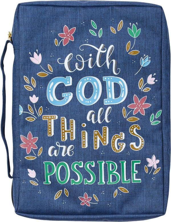 With God All Things Are Possible, Navy Floral Bible Cover, Medium