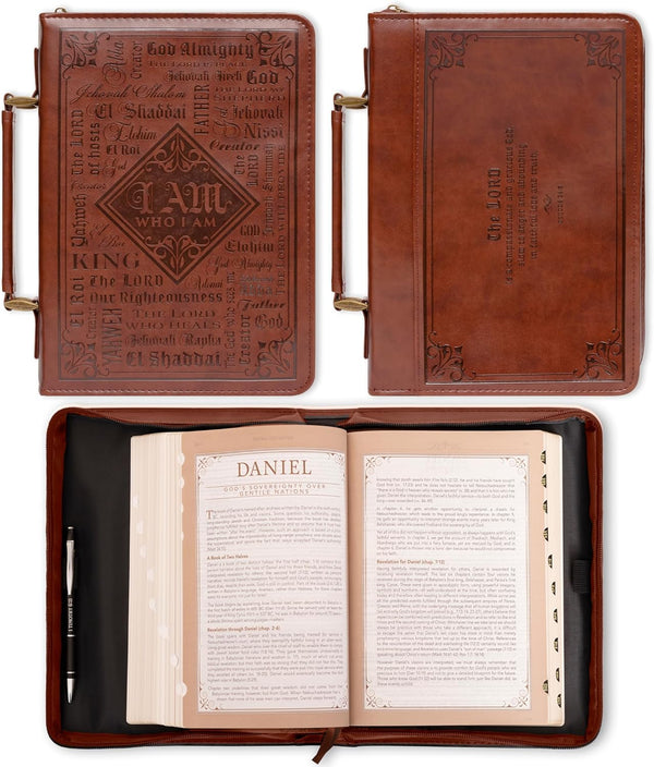 Names of God Brown Faux Leather Bible Cover, Large