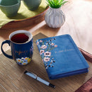 Be Still Floral Embroidered Blue Faux Leather Journal w/ Zippered Closure - Psalm 46:10