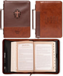 Two-Tone Brown Faux Leather Bible Cover With Cross, Large