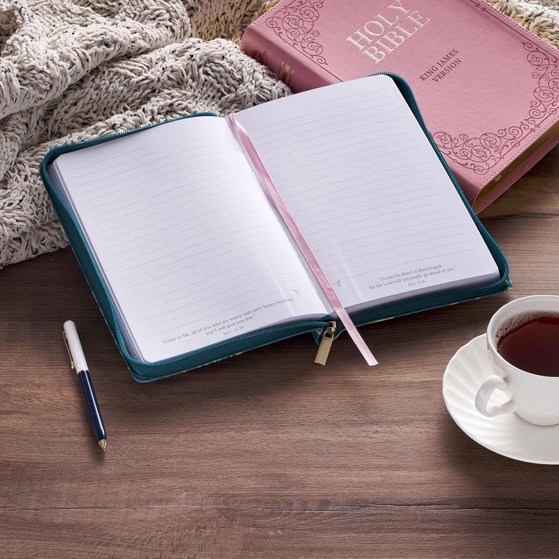 Love the Lord Teal Floral Faux Leather Journal with Zipper Closure