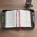 Be Strong and Courageous Gray and Black Faux Leather Classic Bible Cover, Large