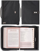 Black Polyester Tri-fold Organizer Bible Cover, Large