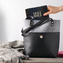 Bible Tote Love Never Fails Two-tone Black and Heather Gray - 1 Cor 13:8