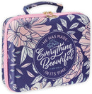 Everything Beautiful Navy Floral Two-fold Organizer Bible Case - Eccles 3:11