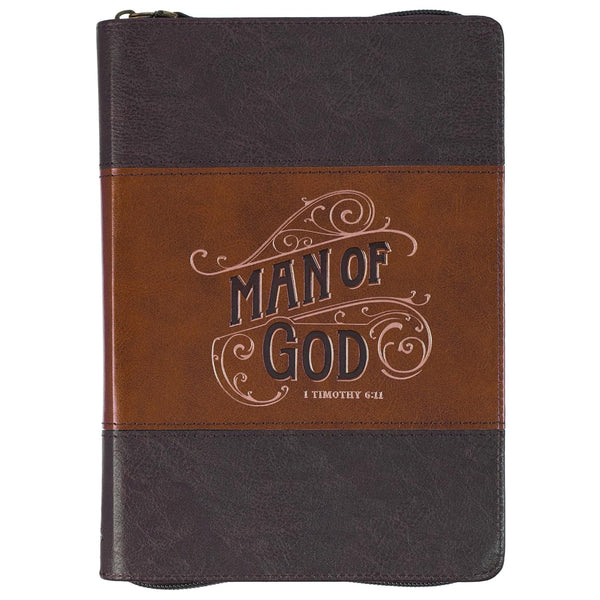 Man of God Honey-brown and Espresso Faux Leather Journal with Zipper Closure JL726
