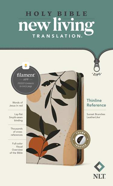NLT Thinline Reference Bible, Zippered, Thumb Indexed, Sunset Branches