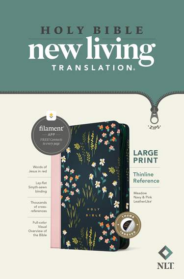 NLT Large Print Thinline Reference Zipper Bible, Blue Flower, Indexed
