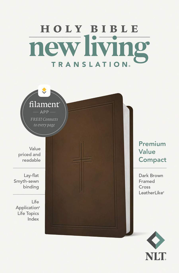 NLT Premium Value Compact Bible, Filament-Enabled Edition, Dark Brown Cross
