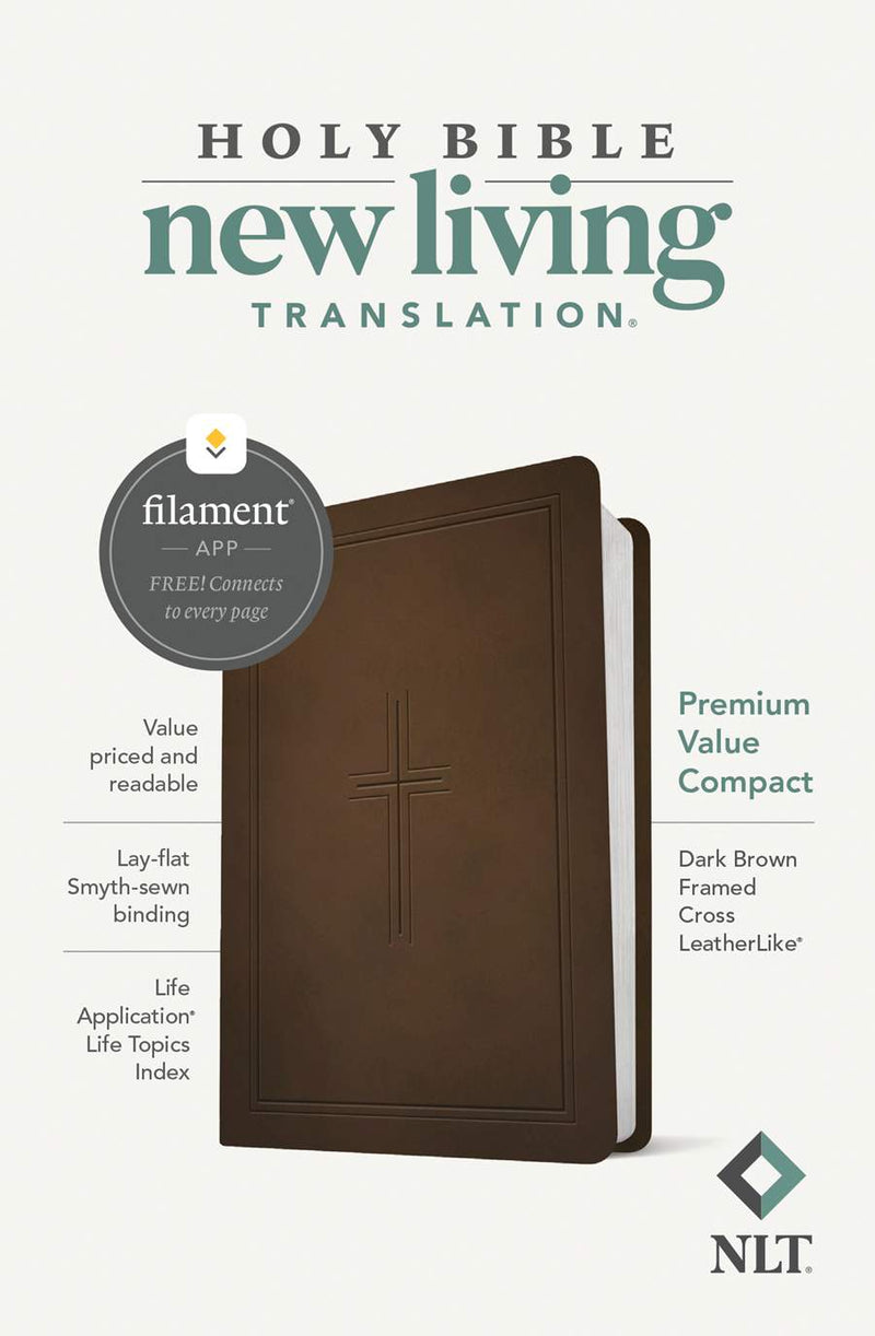 NLT Premium Value Compact Bible, Filament-Enabled Edition, Dark Brown Cross
