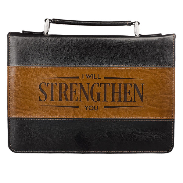 I Will Strengthen You Bible Cover, Lux-Leather, Brown and Tan, Large