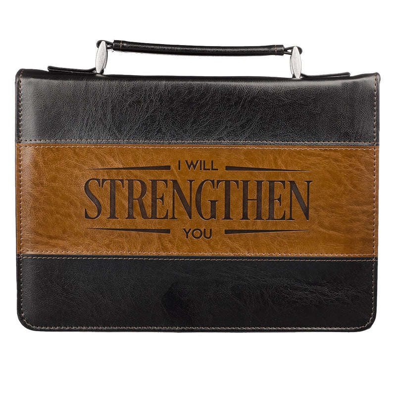 I Will Strengthen You Bible Cover, Lux-Leather, Brown and Tan, Large