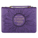 Bible Cover Strength & Dignity Sunflower Purple - Proverbs 31:25