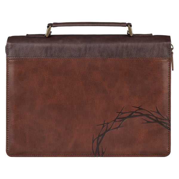 Crown of Thorns Brown Faux Leather Classic Bible Cover - Isaiah 53:3, X-Large