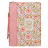 Bible Cover Those Who Trust Coral Pink Floral, Large