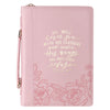 Bible Cover Under His Wings Faux Leather, Pink, Large