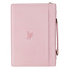 Bible Cover Under His Wings Faux Leather, Pink, Large