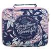 Everything Beautiful Navy Floral Two-fold Organizer Bible Case - Eccles 3:11