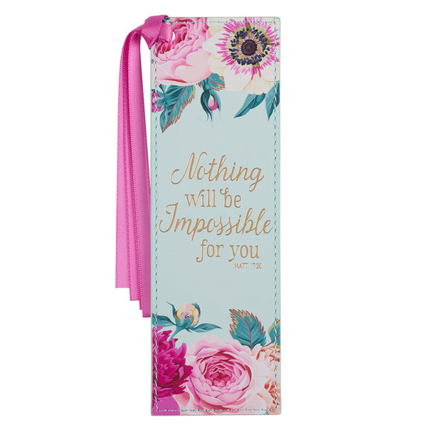 Nothing Will Be Impossible Floral Faux Leather Bookmark - Matthew 17:20