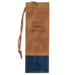 Be Strong and Courageous Butterscotch and Navy Faux Leather Bookmark - Joshua 1:9