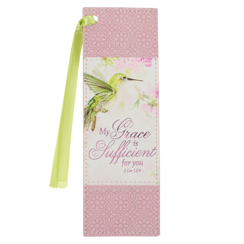 My Grace is Sufficient Hummingbird Faux Leather Bookmark- 2 Cor. 12:9 BMF176
