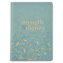 Strength and Dignity Misty Teal Faux Leather Journal With Zipper- Proverbs 31:25 JL537