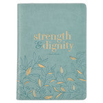 Strength and Dignity Misty Teal Faux Leather Journal With Zipper- Proverbs 31:25 JL537