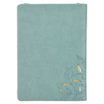 Strength and Dignity Misty Teal Faux Leather Journal With Zipper- Proverbs 31:25 JL537