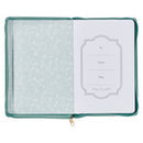 Strength and Dignity Misty Teal Faux Leather Journal With Zipper- Proverbs 31:25 JL537