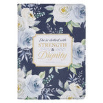 Strength & Dignity Journal, Blue Floral Faux Leather with Zipper Closure