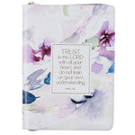 Trust in the Lord Plum Floral Faux Leather Classic Journal with Zipper Closure