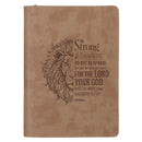 Be Strong and Courageous Lion Tan Faux Leather Journal with Zipper Closure - Joshua 1:9
