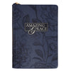 Amazing Grace Navy Blue Floral Zippered Journal
