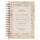 Give Thanks White and Gold Wirebound Journal - Psalm 106:1 Wired Journal JLW147