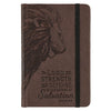 Strength and Defense Lion Walnut-Brown Faux Leather Hardcover Notebook with Elastic Band Closure