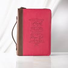I Know the Plans Faux Leather Bible Cover, Pink & Brown, Large